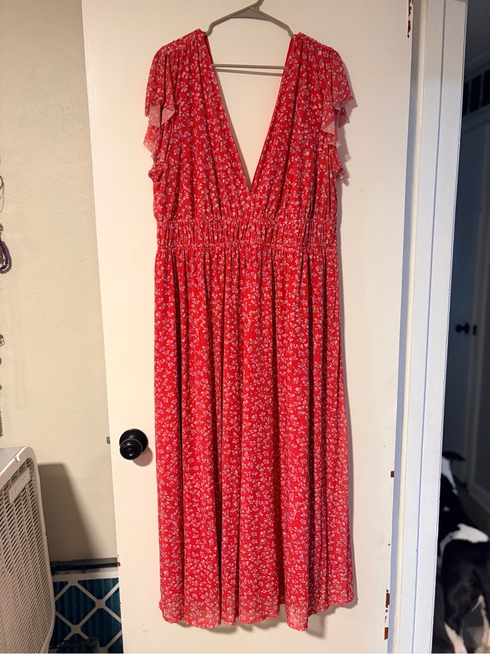 ARULA Red Floral V-Neck Maxi Dress